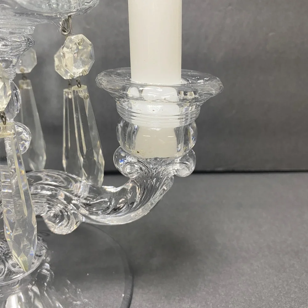 VTG Crystal 2 Arm Candelabra Clear Glass 3 Candle Holder Elegant Christmas Table